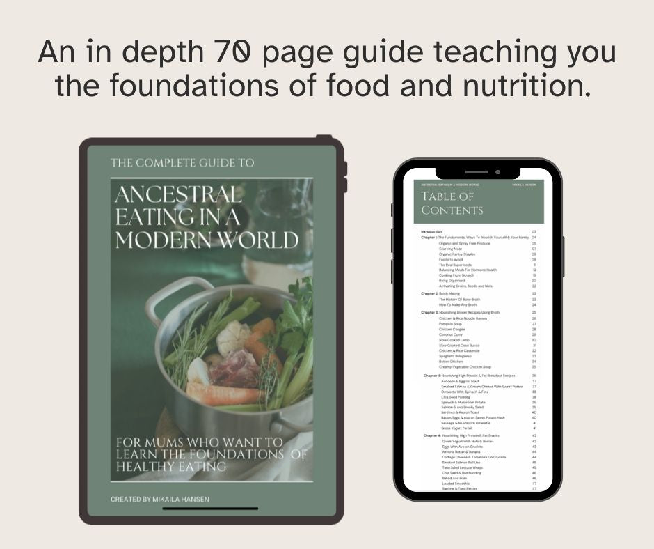 A practical guide to nourishing your family with real food, ancestral principles, hormone-balancing meals & 40+ wholefood recipes.